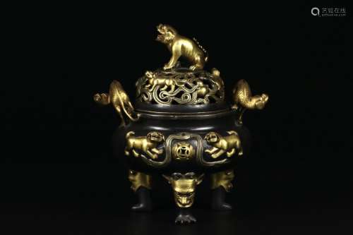 A Parcel Gilt Bronze Censor Qianlong Mark Qing dynasty