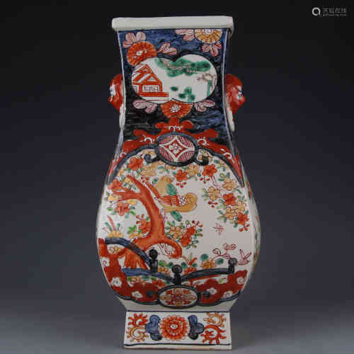 A Kangxi double ears bottle with colorful floral patterns