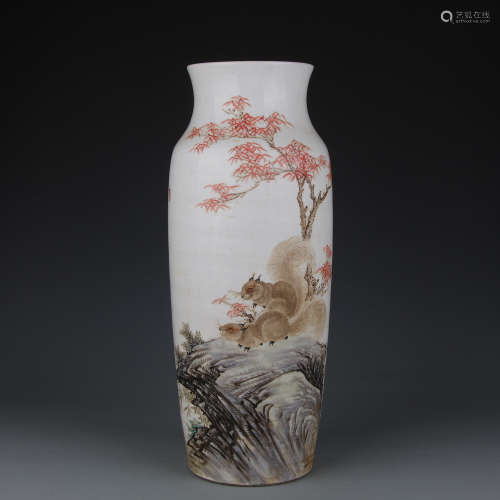 A Squirrel cylinder bottle from Chinese ceramic arts and Crafts Master Bi Yuanming