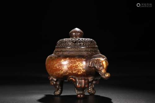 A Parcel Gilt Bronze Censor Ming Dynasty