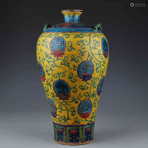 A Fahua of Ming dynasty colorful plum vase with twig pattern