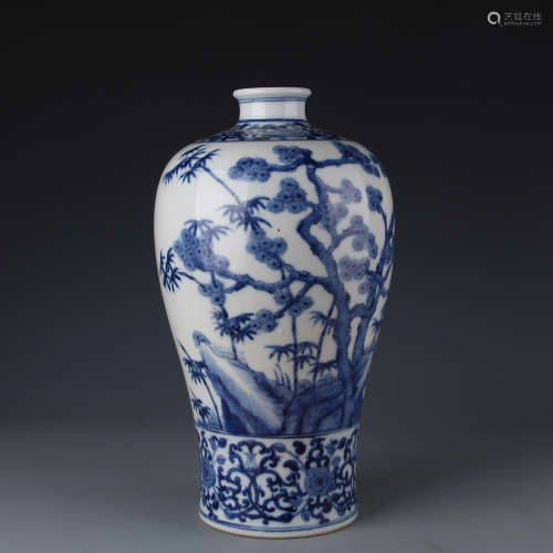 A Qianlong blue and white plum vase
