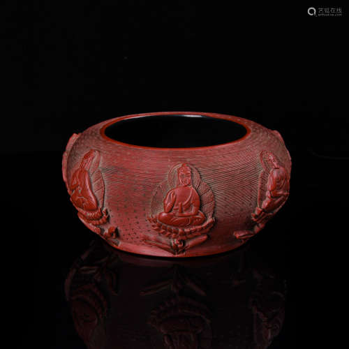 A Carved Cinnabar Buddha Lacquer Jar