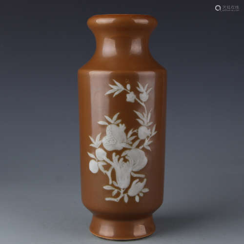 A Kangxi purple-gold glazed vase with white flower