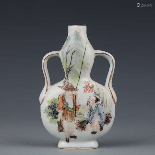 A Double ear gourd bottle with light colorful porcelain from Yu Ziming