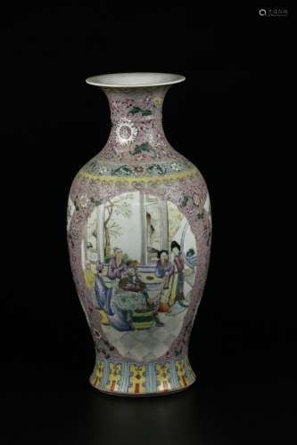 A Famille Rose Floral Figural Vase Qing dynasty
