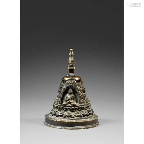 STUPA RELIQUARY made of dark patina bronze, mounte…