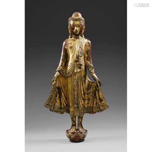 BUDDHA STATUE in lacquered and gilded wood enhance…