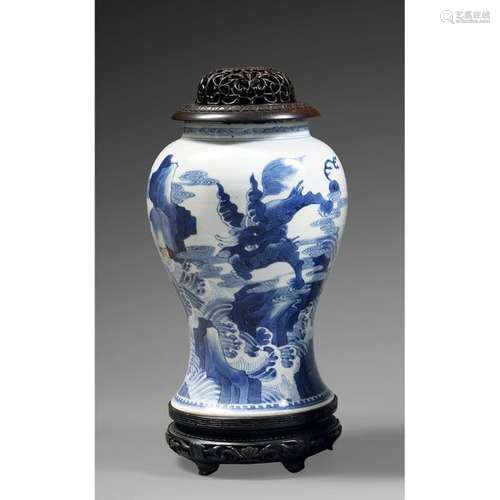 PART OF YENYEN VASE in blue white porcelain, decor…