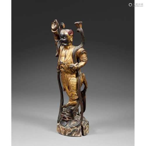 STATUE OF KUI XING made of lacquered and gilded wo…