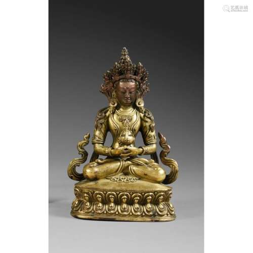 STATUETTE OF AMITAYUS made of gilded copper alloy,…