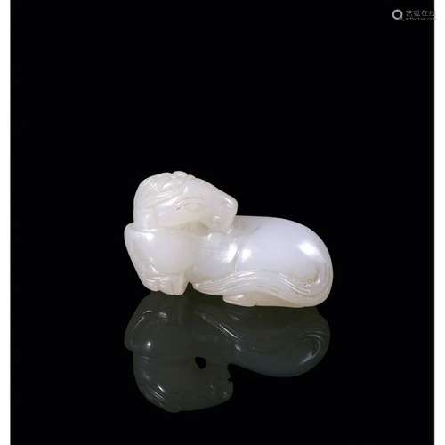 HORSE STATUETTE in white celadonné nephrite jade, …