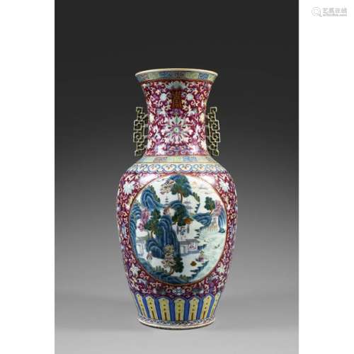 A large GUANYIN VASE WITH YEARS in porcelain, poly…