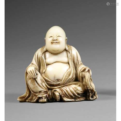 STATUETTE OF BUDAI in light beige steatite, repres…