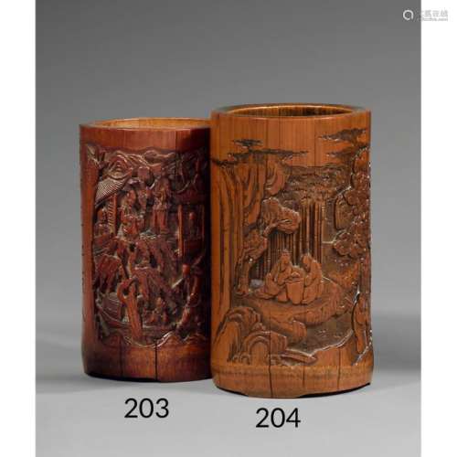 BITONGen bamboo BRUSH POT , with carved decoration…