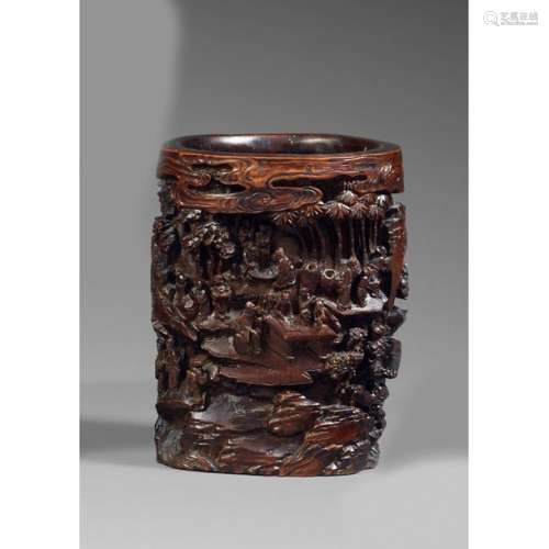 BITONGen bamboo BRUSH POT , decorated with a mount…