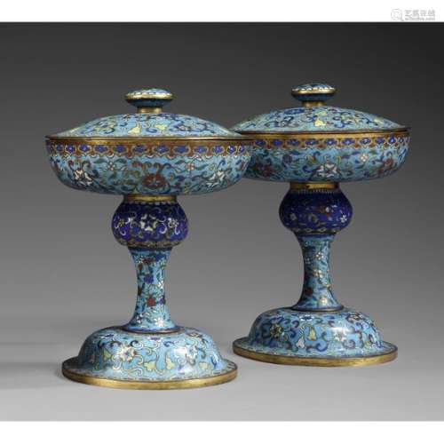 PAIR OF TAZZAS COVERED in gilded bronze and polych…