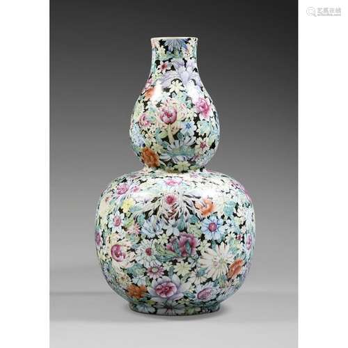 Large DOUBLE VASE in porcelain and polychrome enam…