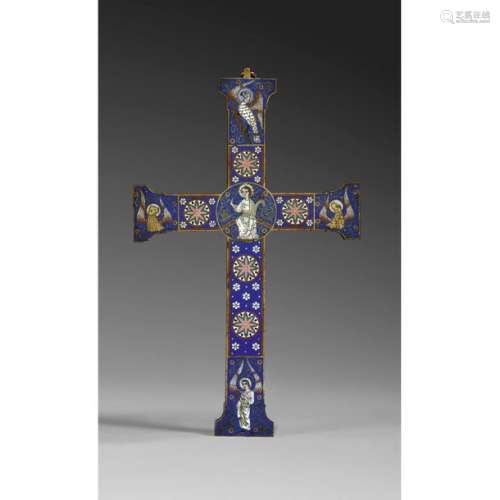CROSS in gilded bronze and polychrome partitioned …