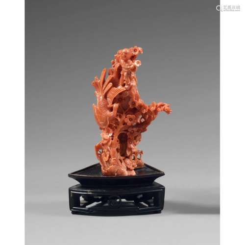 ~ YOUNG BARLEY STATUETTE made of orange red coral,…