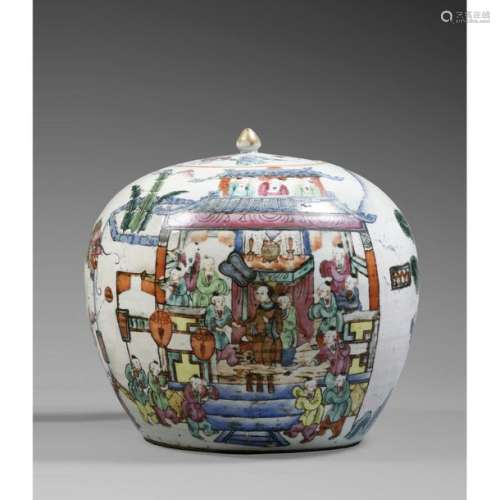 COVERED GINGER JAR made of porcelain, polychrome e…