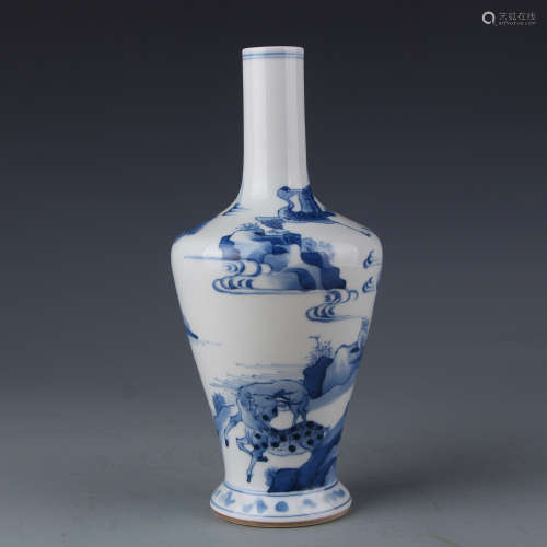A Kangxi blue and white vase with landscape pattern
