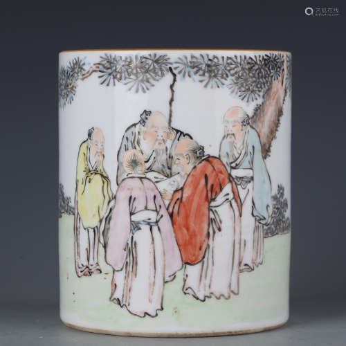 A Five old maps brush holder with light color porcelain in late Qing Dynasty