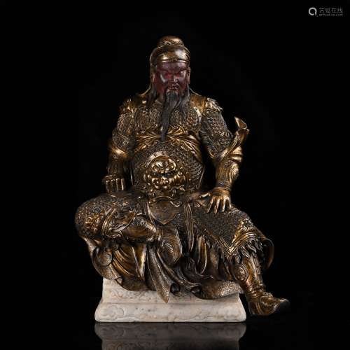 A Gilt Bronze Guanyu Figure