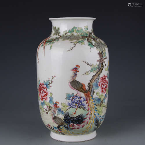 A Qianlong lantern vase with pink phoenix