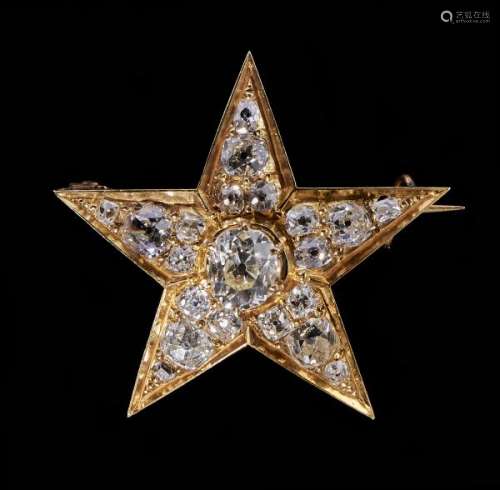 Broche à motif d'étoile sertie d'un diamant taille ancienne (env. 0,8 ct) entouré [...]