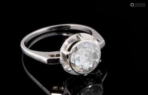 Bague solitaire sertie d'un diamant taille rose - Or gris 750, doigt 54-14, 4 g -