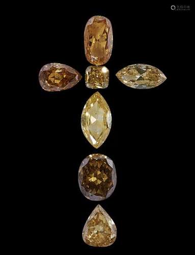 Lot de sept diamants fancy yellow sur papier taille brillant, ovale, marquise et [...]