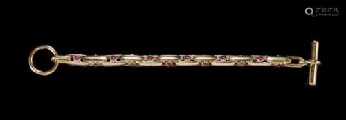 Bracelet à maille fantaisie sertie de rubis taille cabochon - Or 750, L 21 cm, [...]
