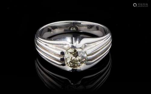 Bague solitaire sertie d'un diamant taille ancienne (env. 0,8 ct) - Or gris 750, [...]