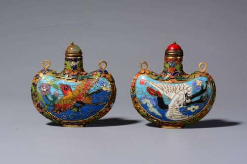 Two Chinese Cloisonne Enamel Snuff Bottles
