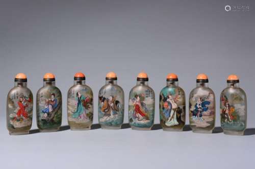 8 Chinese Inside Painted Glass Snuff Bottles