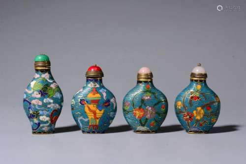 Four Chinese Cloisonne Enamel Snuff Bottles