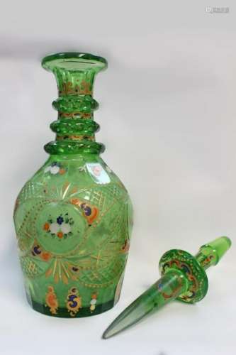 Green Bohemian Glass Bottle