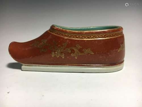 Chinese Erotic Subject Porcelain Shoe
