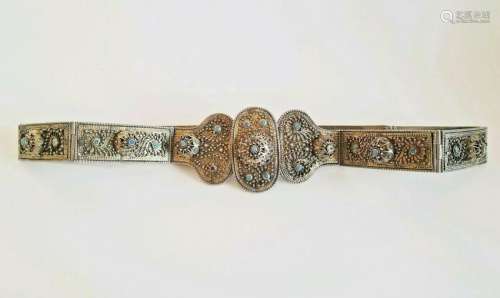 19C Russian Silver Turquoise Cossack Belt