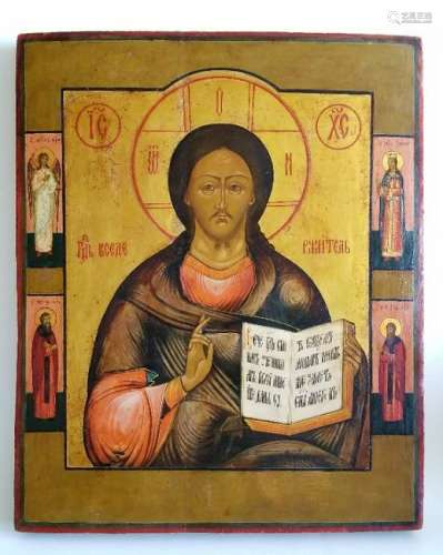 Large 19C Russian Icon of Christ Pantocrator