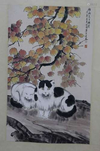 Chinese Ink Color Scroll Painting,Cats