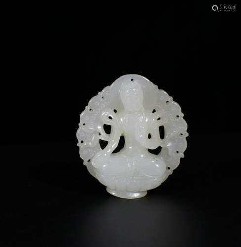 Chinese White Jade Plaque, Open Work