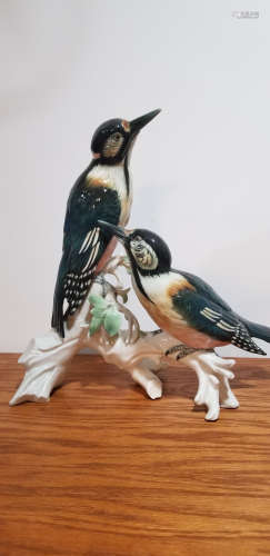 Large Karl Ens Pair Woodpecker Birds figure.