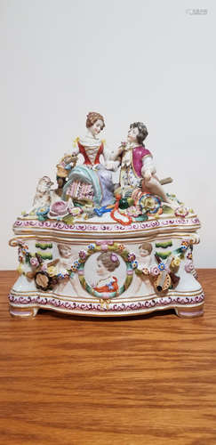 Antique Figural Porcelain Dresden Casket Box Vienna