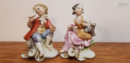 Pair G Cappe Capodimonte Porcelain Figures Boy and Girl