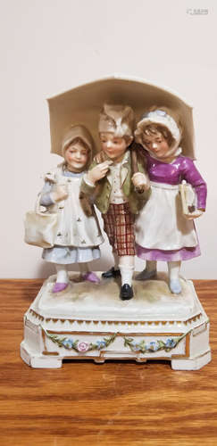 Volkstedt Figurine of 3 Children Under Umbrella.