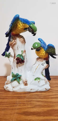 Dresden or Capodimonte Porcelain Parrots/Macaws.