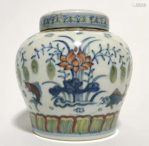 Chinese Doucai Porcelain Cover Jar