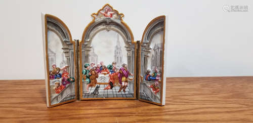 Antique Capodimonte Royal Festival Triptych.